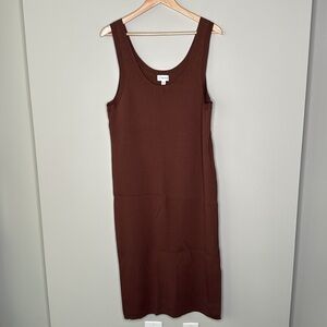 The Drop Women's Ribbed Midi Side Slit Sweater Dress in Brown Size 2X